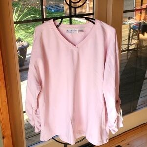 Bleu Bayou Long Slv Pink Tied‎ Back & Sleeves Vneck Sz. XL Sweatshirt